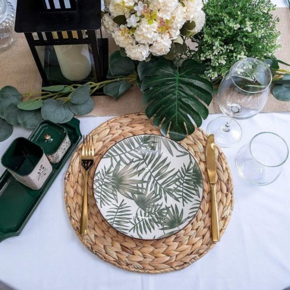Natural Hyacinth Woven Placemats | Set of 4 | 13.5" Round | Braided Rattan